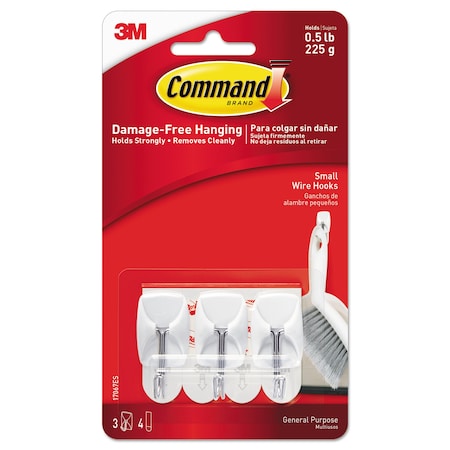 Command General Purpose Wire Hooks, Small, 0.5 lb Cap, White, PK3 17067ES